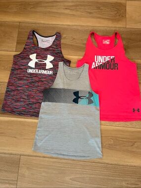 Under Armour Girls' Tank Tops - Pink, Gray, Multi (3-Pack)